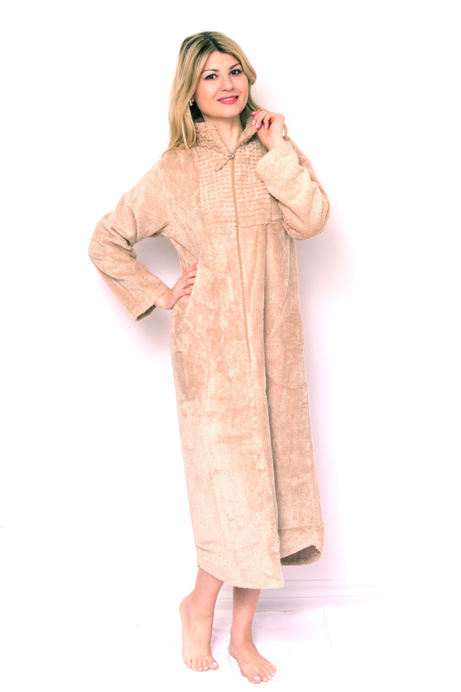 Chenille Robe with Stand Collared Waffle